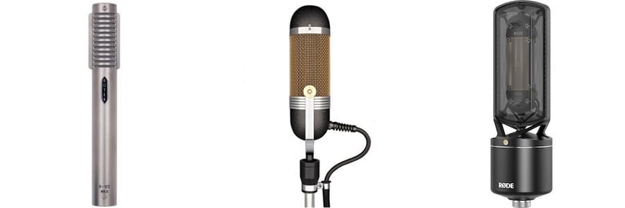 Ejemplos de micrófonos dinámicos de cinta activa Royer R-122 - AEA R84A - Rode NTR